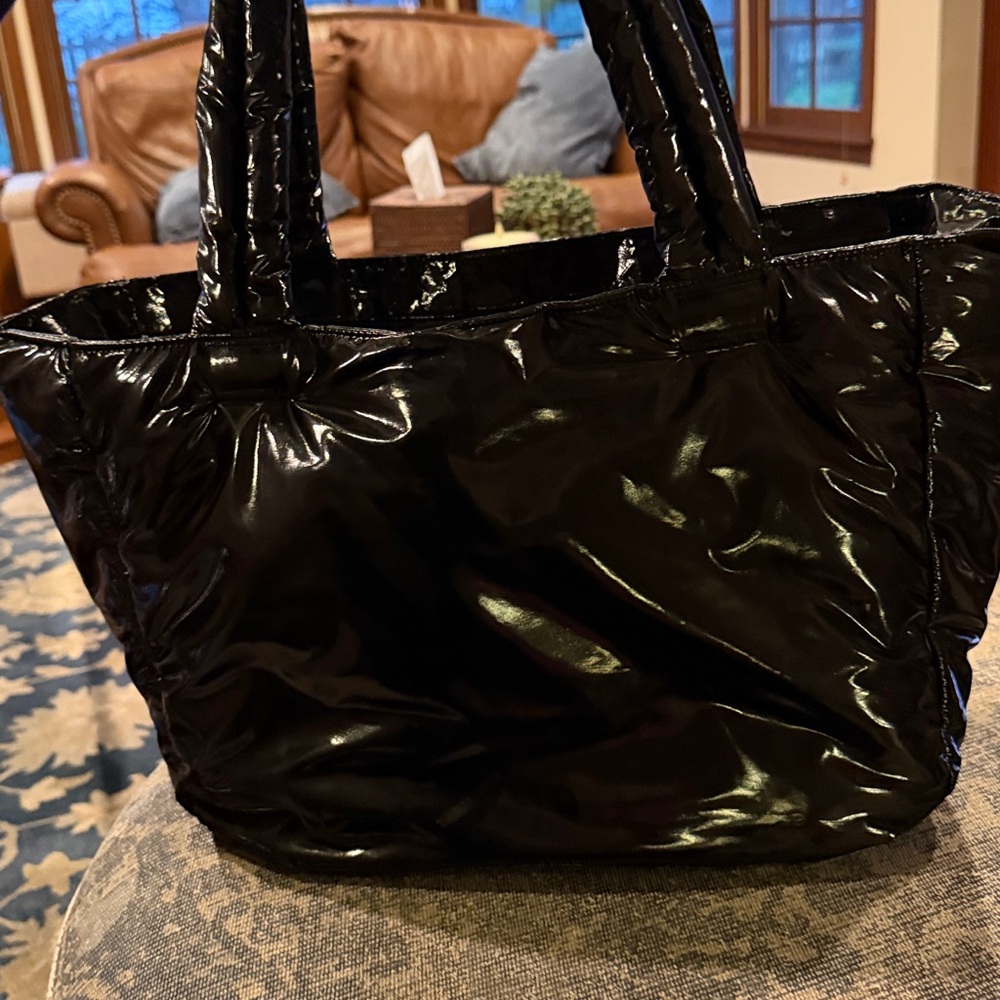 Athleta black glossy puffy tote